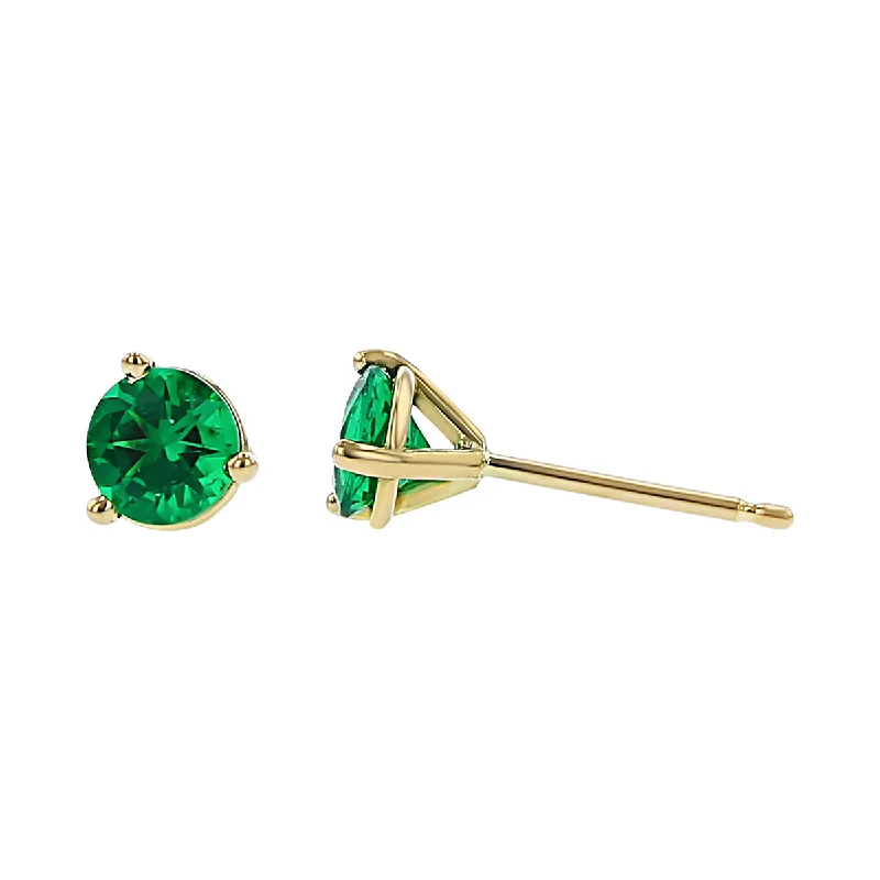 women's stylish earrings-18K Yellow Gold Colombian Emerald Stud Earrings