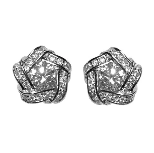 women's bridal earrings-Bakara Pentagon Halo CZ Stud Earrings