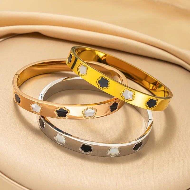 women's luxurious bangles-Ellipse Titanium Steel 18K Gold Plated Bangles