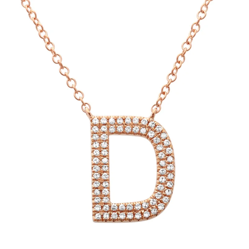 women's mixed metal necklaces-14K Rose Gold Diamond Double Row Initial Necklace