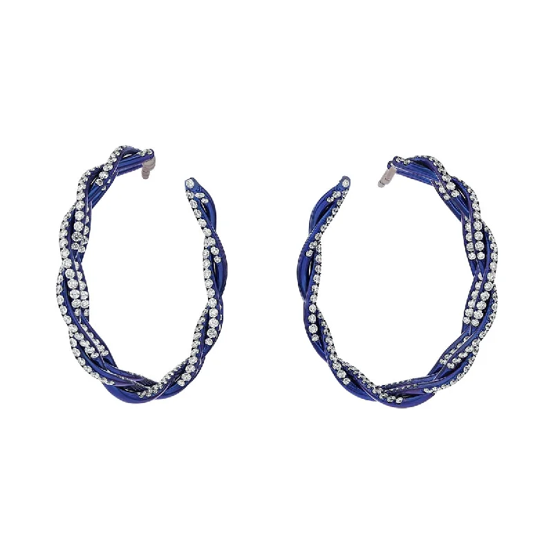 women's casual earrings-Blue Titanium Diamond Twist Hoop Earrings