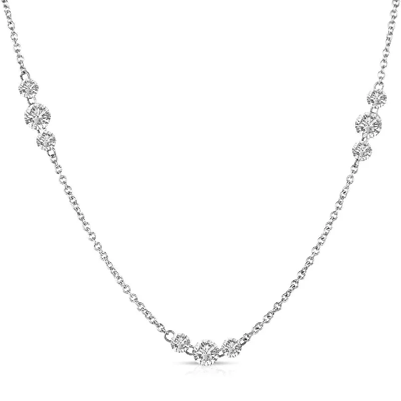 women's butterfly pendant necklaces-14K White Gold Round Drilled Diamond By The Yard Necklace