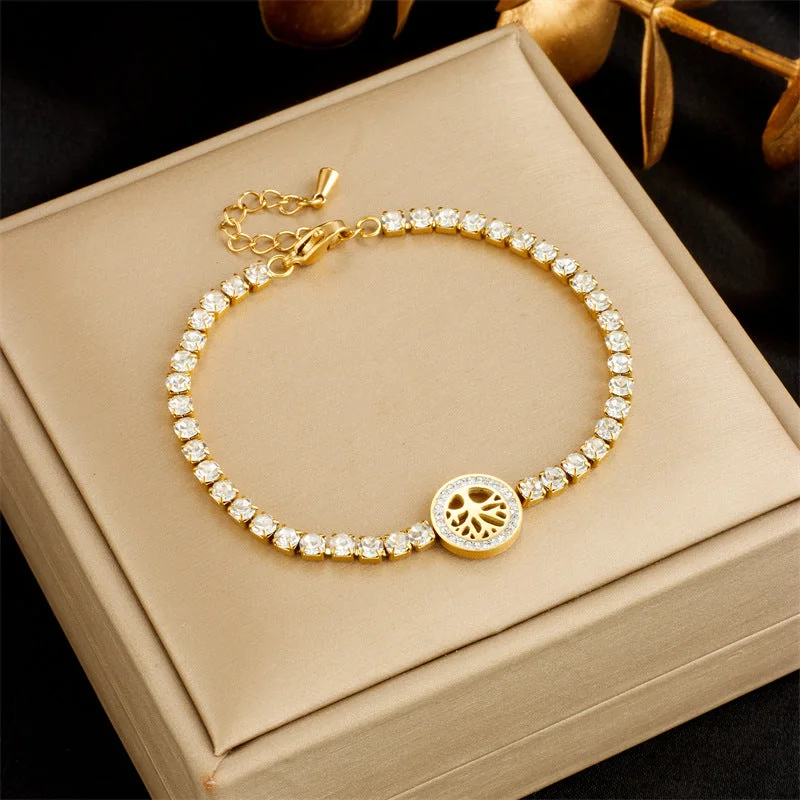 women's pearl bracelets-Fashion Women Tennis / Diamond Line Titanium Steel Diamond Inlay Bracelets