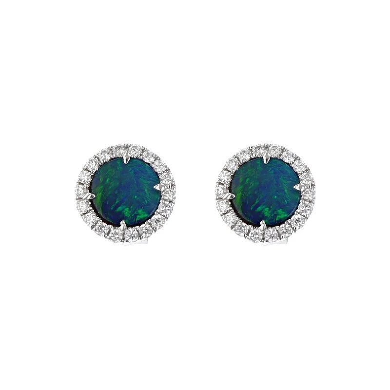 women's cubic zirconia earrings-Australian Opal Doublet and Diamond Halo Stud Earrings