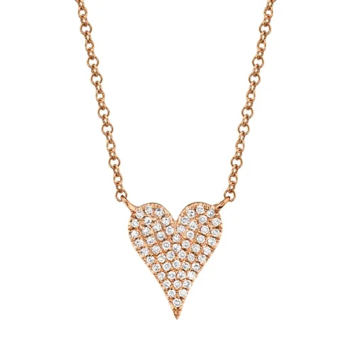 women's sterling silver pendant necklaces-14K Rose Gold Pave Diamond Heart Necklace (Small)