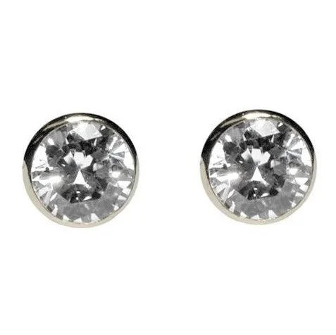 women's contemporary earrings-Simica Round Cut Bezel Stud Earrings – 10mm | 3ct