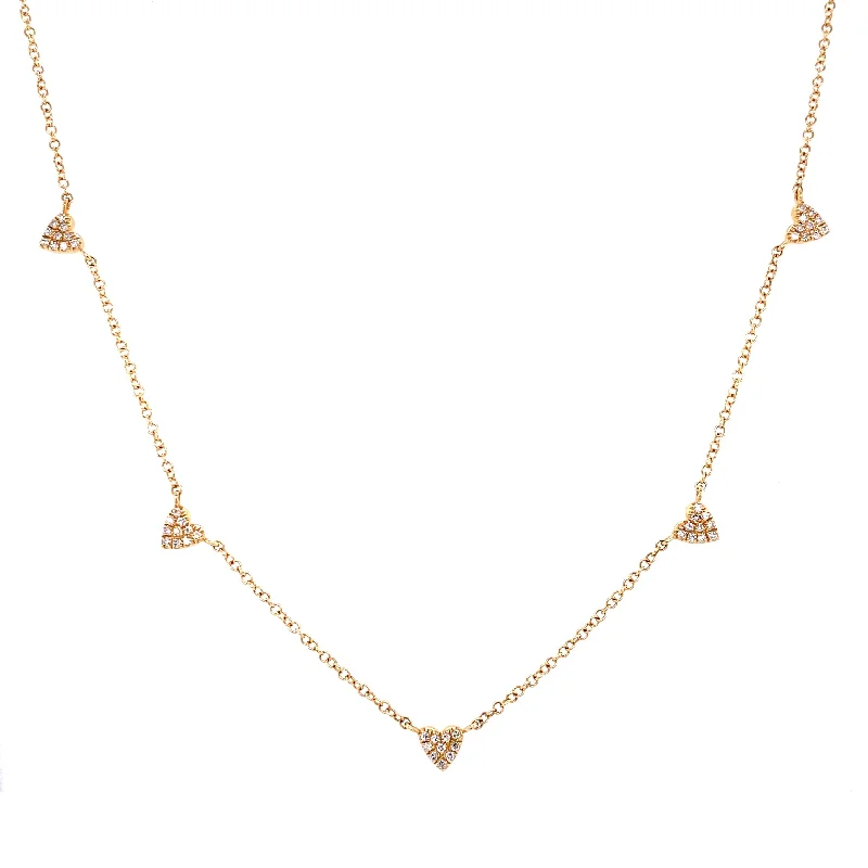 women's stylish statement necklaces-14K Yellow Gold Multi-Mini Diamond Heart Necklace