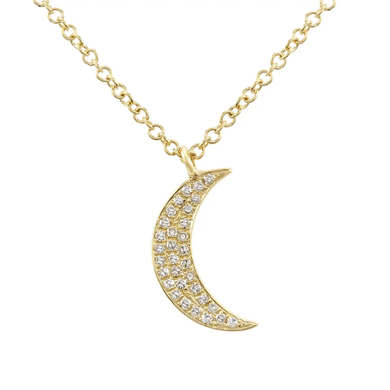 women's heart-shaped necklaces-14K Yellow Gold Diamond Mini Moon Necklace