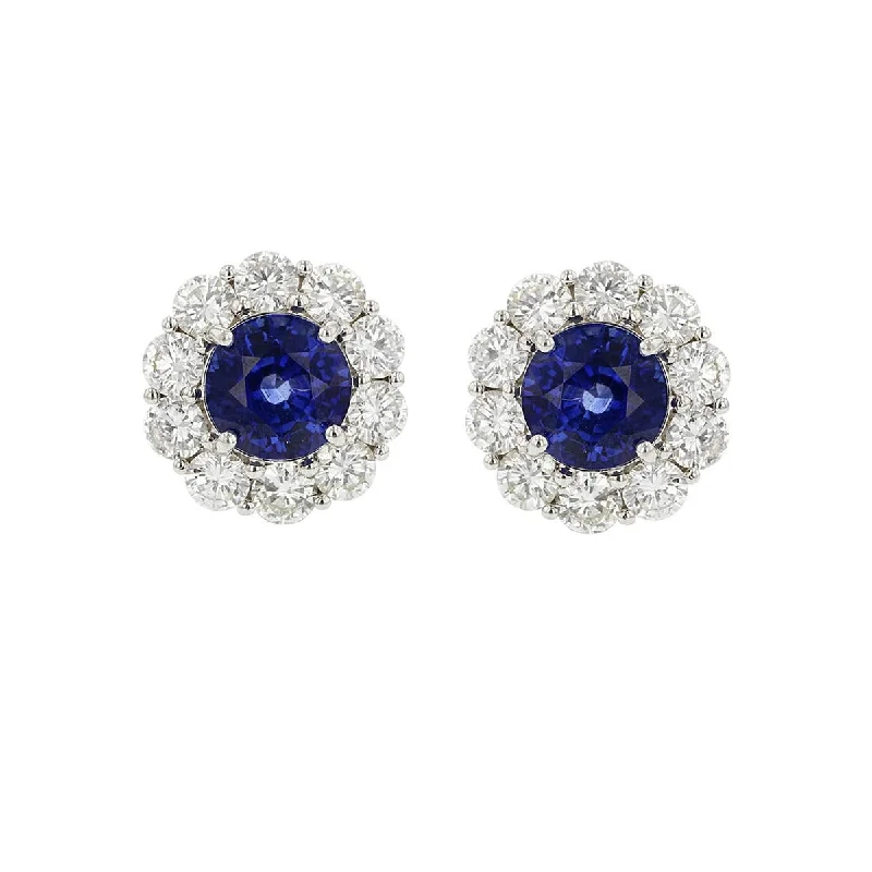 women's silver dangly earrings-4.11 Carat Sapphire and Diamond Halo Stud Earrings