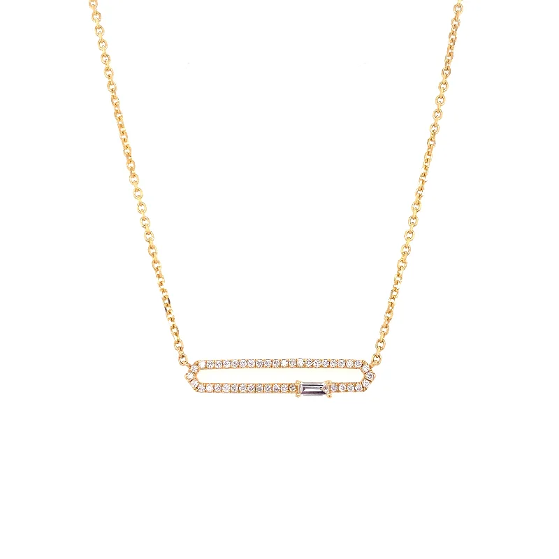 women's solitaire necklaces-18K Yellow Gold Diamond Open Bar Adjustable Necklace