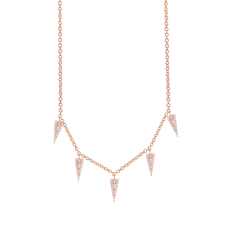 women's cubic zirconia necklaces-14K Rose Gold Diamond Pave Triangle Necklace