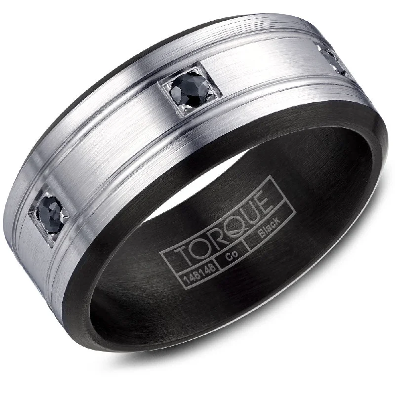 women's elegant engagement rings-Torque Black Cobalt Collection 9MM Wedding Band with 6 Black Sapphires CBB-2182BS