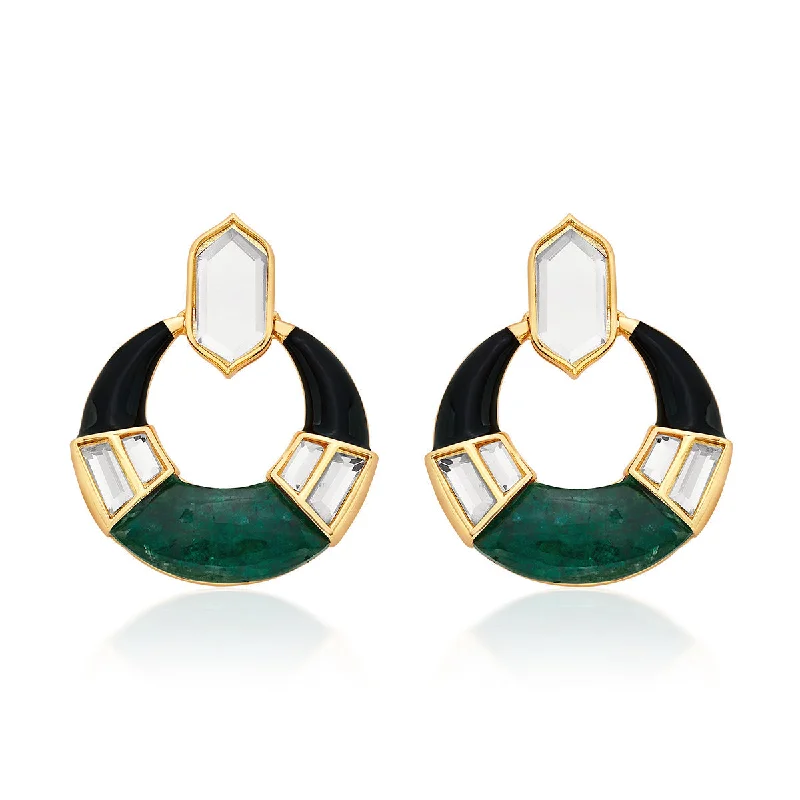 women's oversized earrings-Sultana Green Quartz Mirror Hoop Earrings