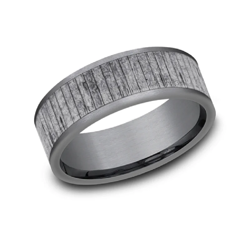 women's twist design engagement rings-Grey Tantalum Wood Split 8mm Straight Edge Wedding Band