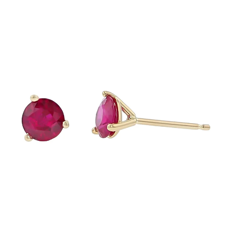 women's colorful earrings-18K Yellow Gold Ruby Stud Earrings