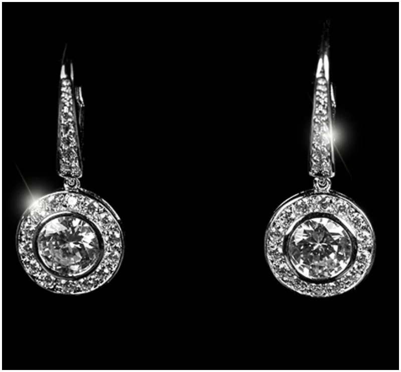 women's dangling earrings-Elsa Round Halo Dangle Earrings | 3ct | Cubic Zirconia | Silver