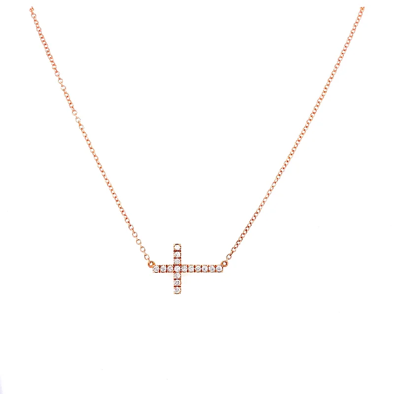 women's vintage necklaces-14K Rose Gold Diamond Sideways Cross Necklace