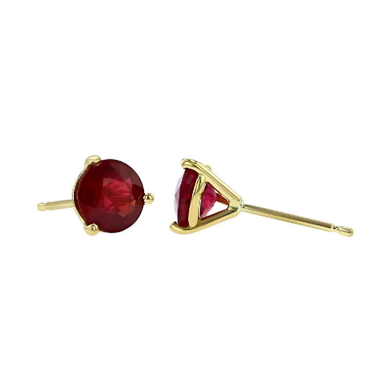 women's silver dangly earrings-18K Yellow Gold Ruby Stud Earrings