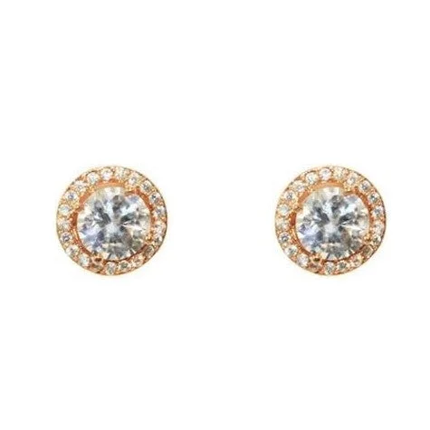 women's pearl stud earrings-Isla Clear Round Halo CZ Rose Gold Stud Earrings - 10mm | 1.2ct