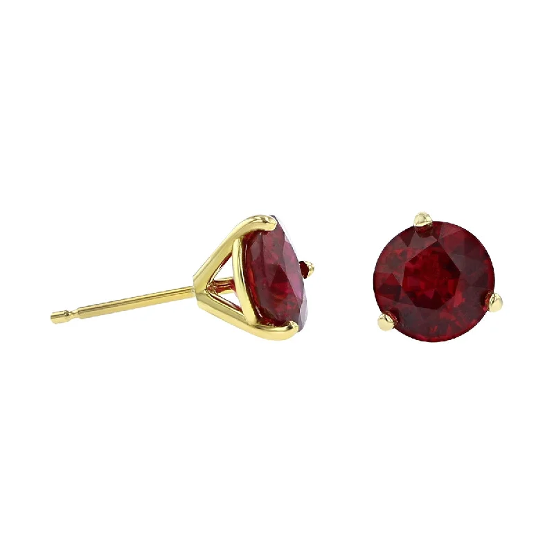 women's elegant earrings-18K Yellow Gold Mozambique Ruby Stud Earrings