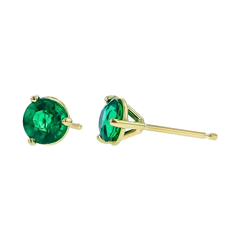 women's Swarovski earrings-18K Yellow Gold Colombian Emerald Stud Earrings