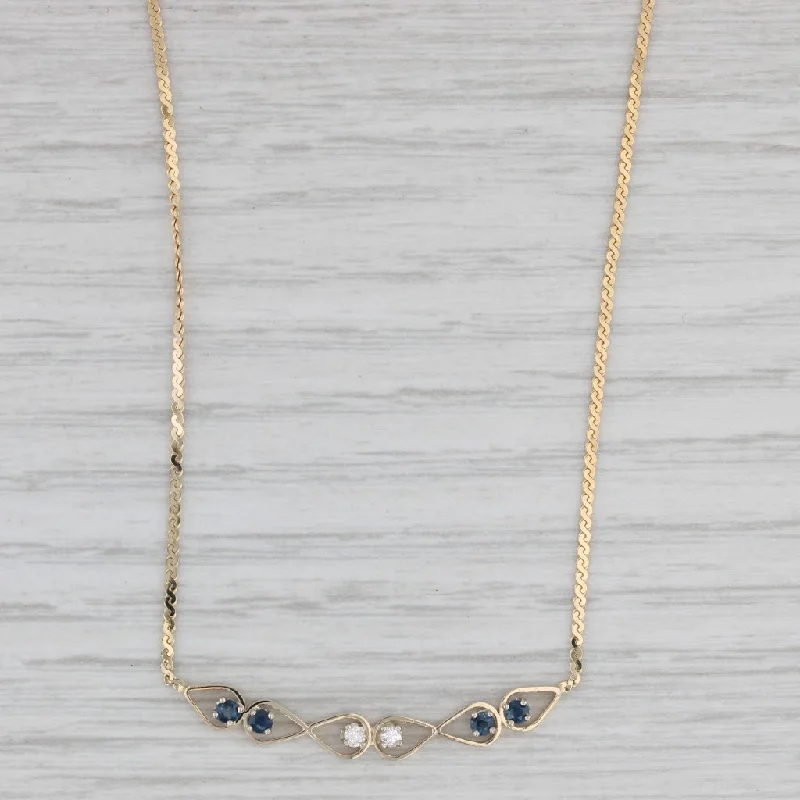 women's elegant necklaces-0.21ctw Blue Sapphire Diamond Necklace 14k Yellow Gold Serpentine Chain 15.75"