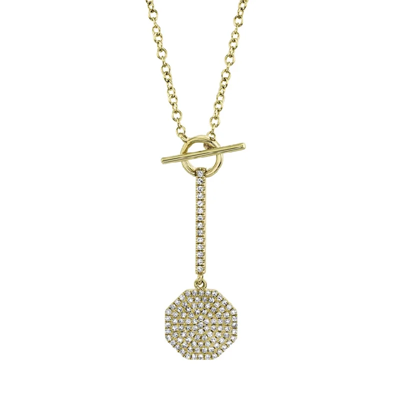 women's antique-style necklaces-14k Yellow Gold Diamond Pave Octagon Lariat Necklace