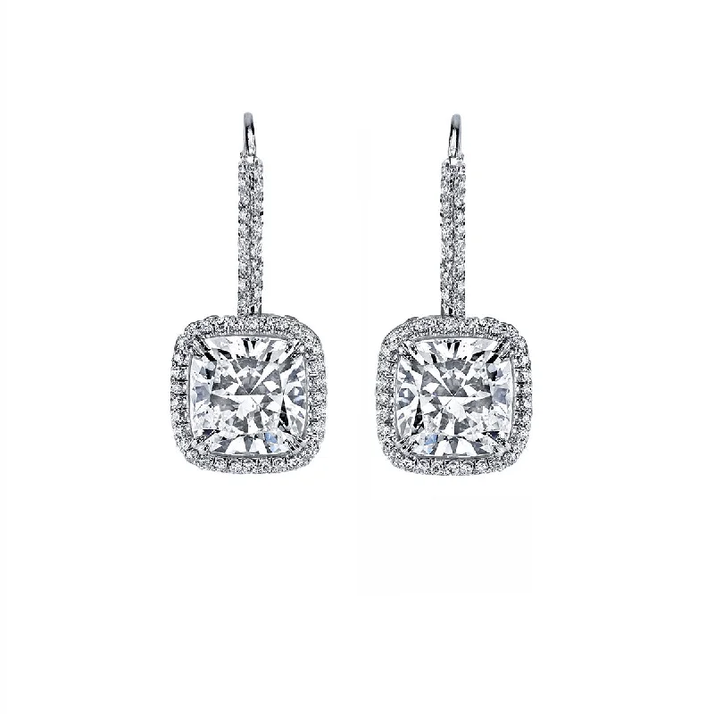 women's dangly earrings-Arabesque Cushion-cut Diamond Drop Earrings