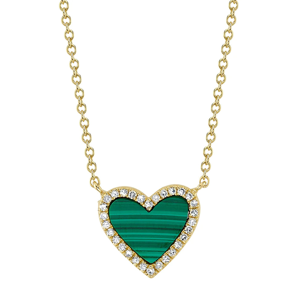 women's chain link necklaces-14K Yellow Gold Malachite Heart Necklace