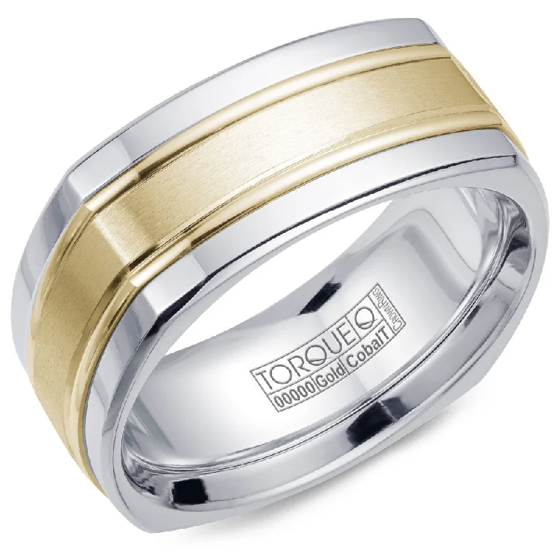 women's elegant engagement rings-Torque Cobalt & Gold Collection 9MM Wedding Band with Yellow Gold Center CW057MY9