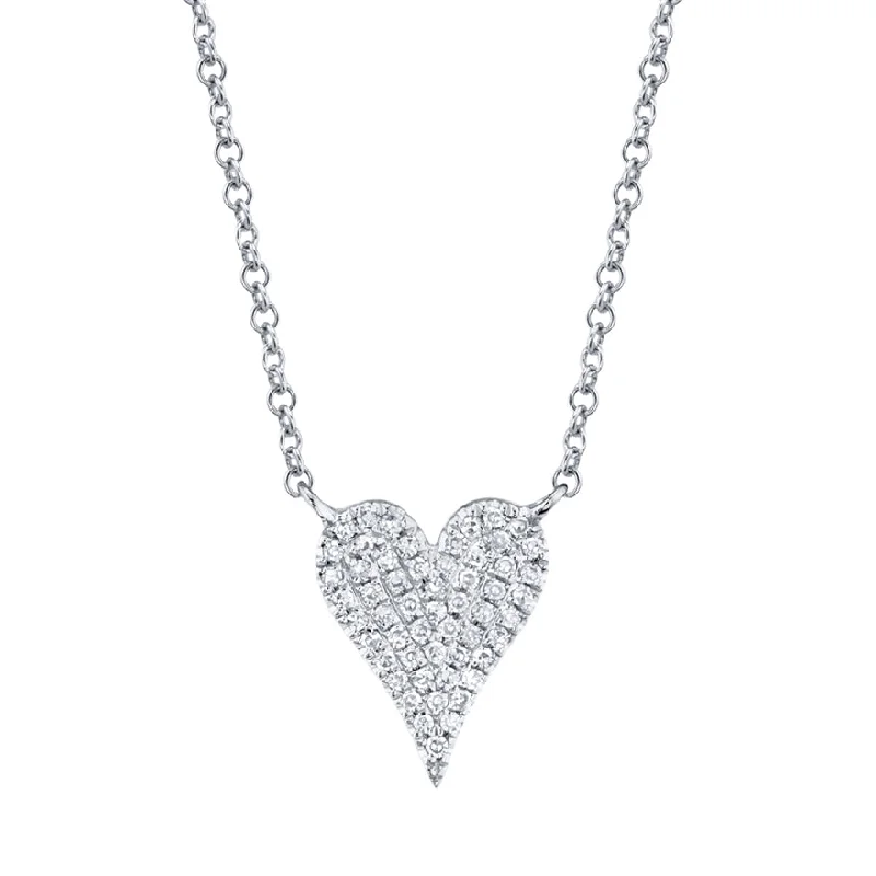 women's classic pearl necklaces-14K White Gold Pave Diamond Heart Necklace (Small)