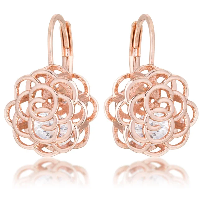 women's pearl drop earrings-Maya CZ Rose Drop Rose Gold Earrings | 1.5ct