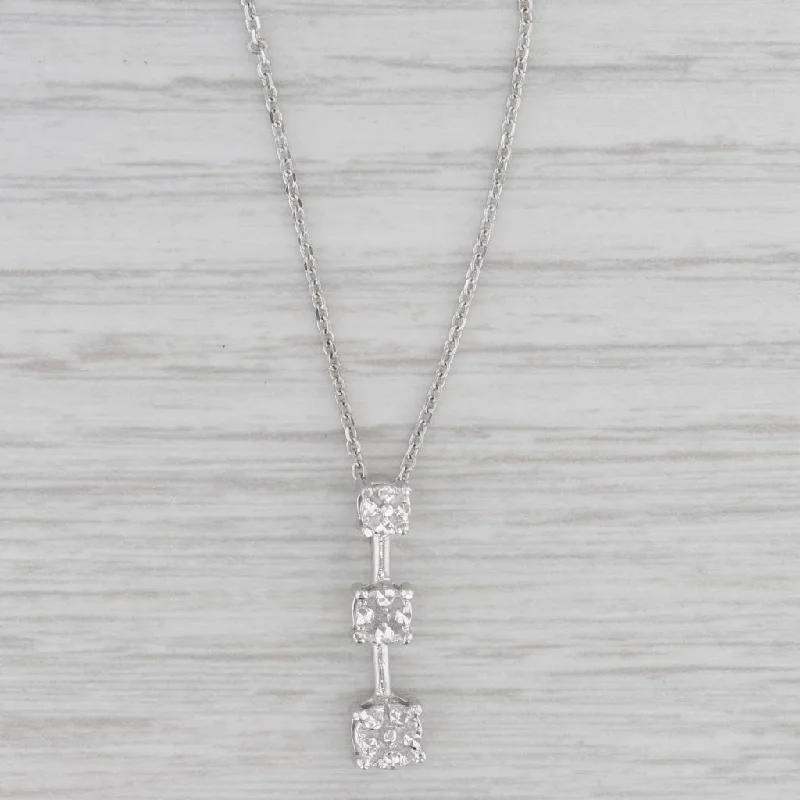 women's stackable necklaces-Illusion Cluster Pendant Necklace 14k White Gold 17.75" Cable Chain