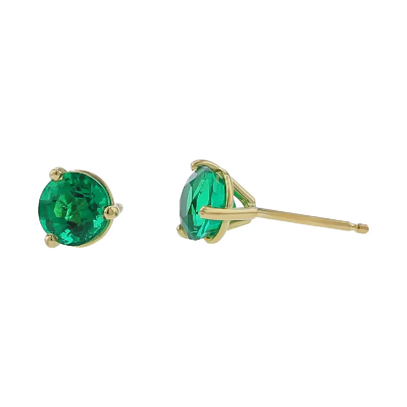 women's fashion stud earrings-18K Yellow Gold Colombian Emerald Stud Earrings