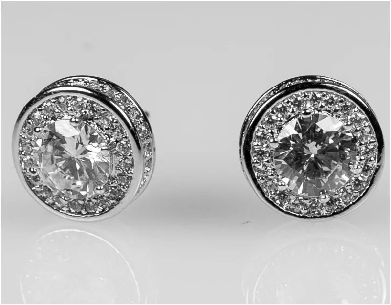 women's diamond earrings-Lunia 11mm Round Halo Stud Earrings | 2.5ct