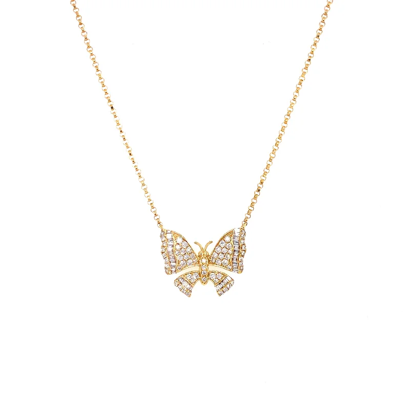 women's engraved necklaces-18K Yellow Gold Diamond Pave Butterfly Necklace