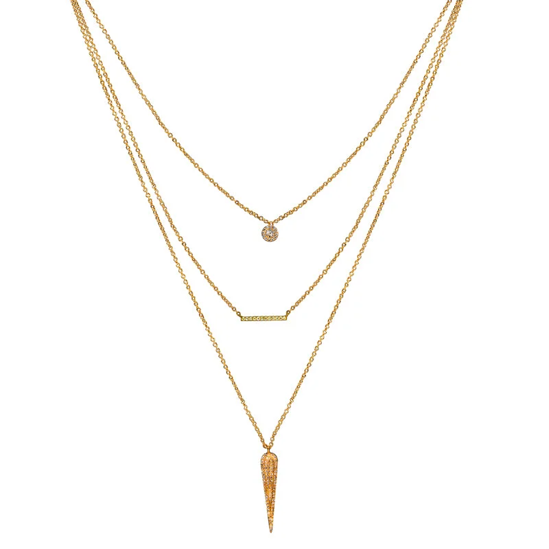 women's tribal necklaces-14K Yellow Gold Multi-Layered Diamond Necklace