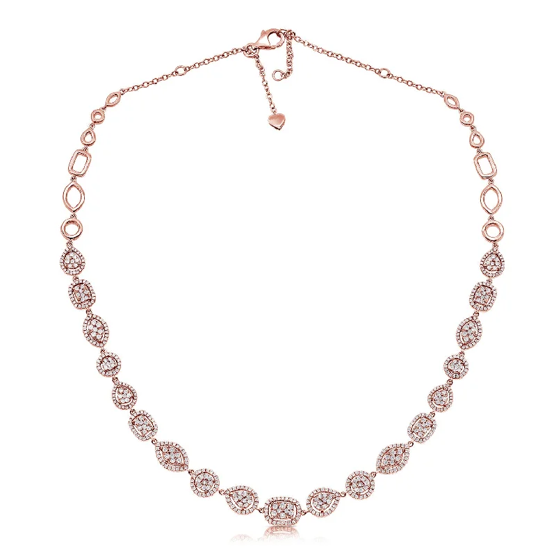 women's charm necklaces-14K Rose Gold Diamond Multi Shape Necklace