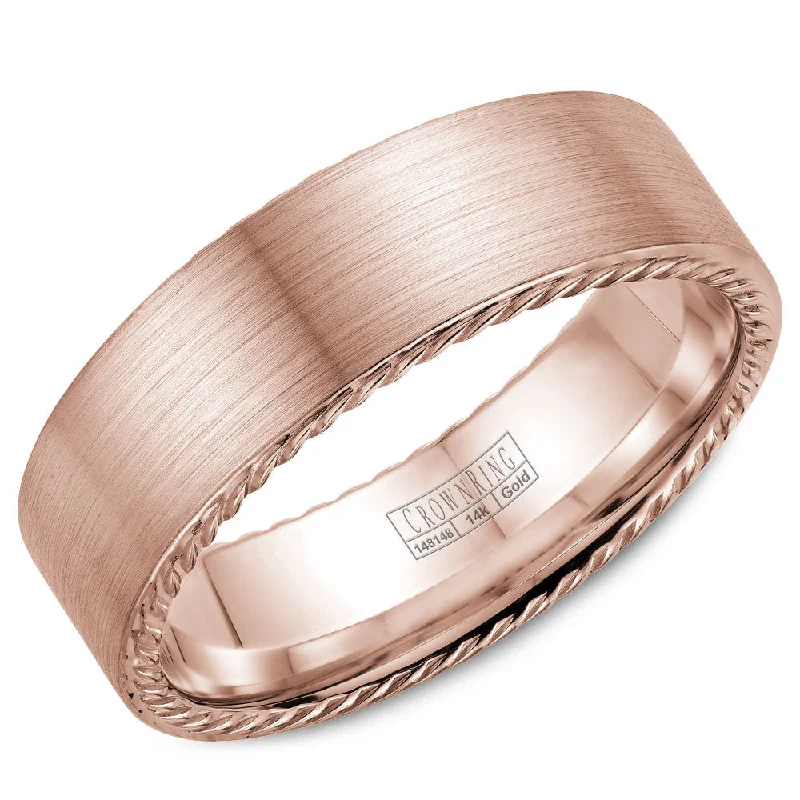 women's alternative engagement rings-CrownRing 7MM Rose Gold Wedding Band with Brushed Center & Rope Detailing WB-009R7R