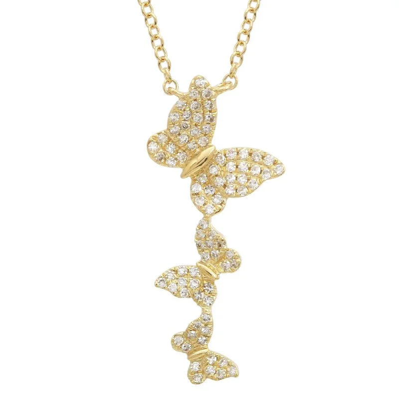 women's multi-strand necklaces-14K Yellow Gold Diamond Triple Butterfly Necklace