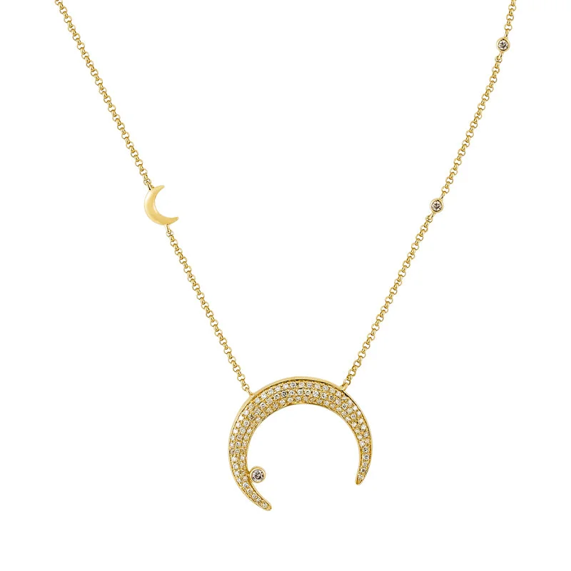 women's moonstone necklaces-14K Yellow Gold Diamond Celestial Necklace