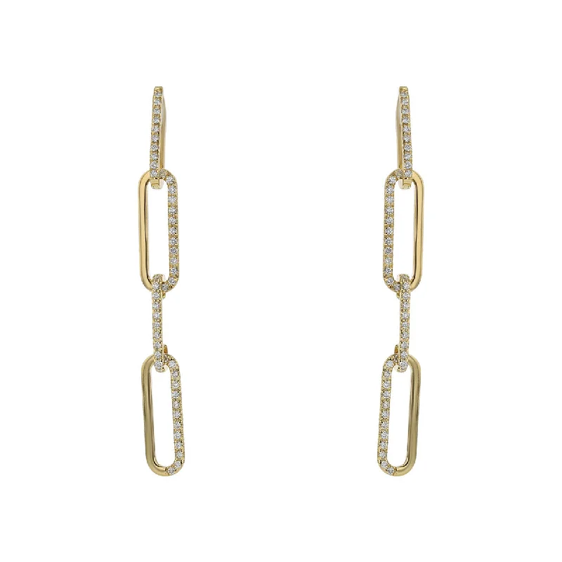 women's mixed metal earrings-18K Yellow Gold Diamond Oval Link Drop Earrings