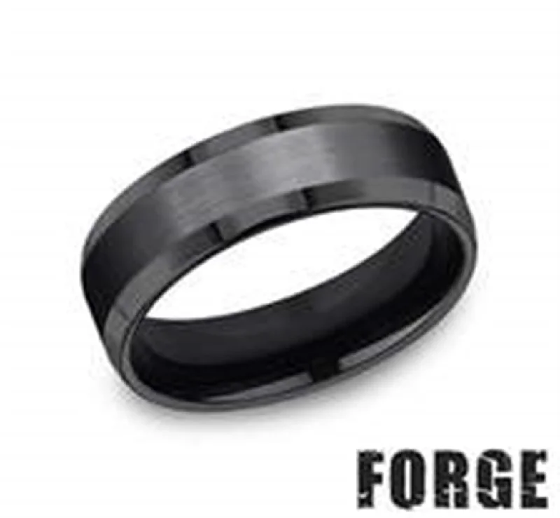 women's sapphire engagement rings-Black Titanium Satin 6mm Bevel Edge Wedding Band