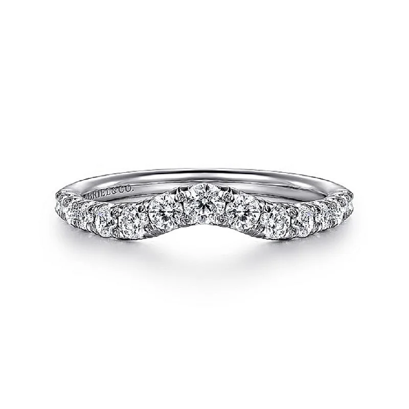 women's cushion-cut engagement rings-14K White Gold Curved French Pavé Diamond Wedding Band