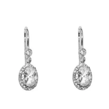 women's silver drop earrings-Moneek Oval Halo Drop Earrings