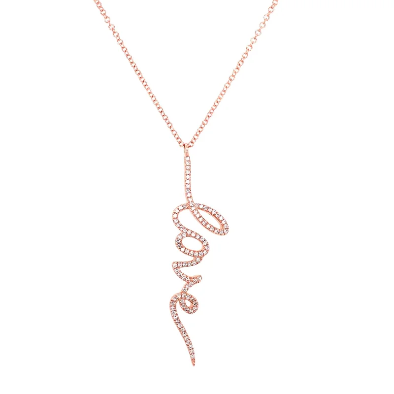 women's silver statement necklaces-14K Rose Gold Diamond Script "Love" Necklace