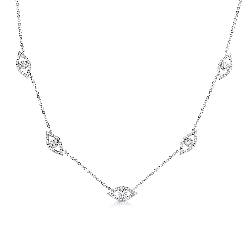 women's minimalist necklaces-14K White Gold Diamond Evil Eye Necklace