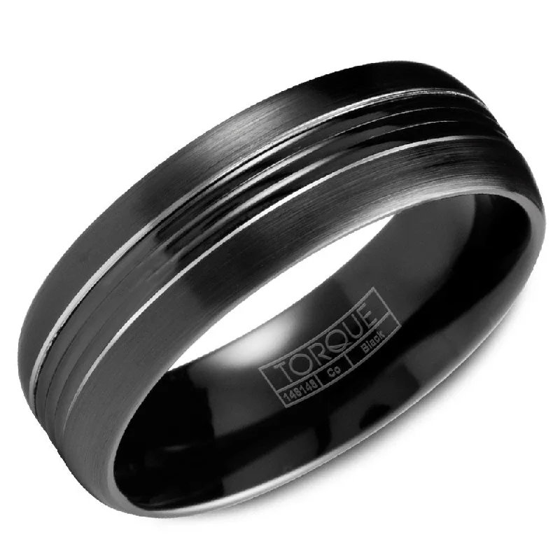 women's sapphire engagement rings-Torque Black Cobalt Collection 7MM Wedding Band with White Line Detailing CBB-7029