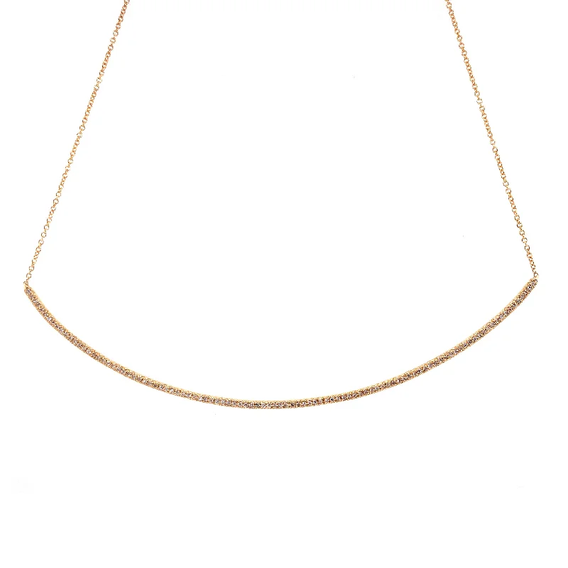 women's pendant and chain necklaces-14K Yellow Gold Diamond Long Curved Bar Necklace