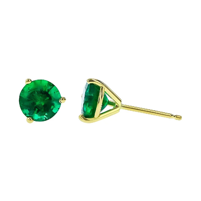 women's retro earrings-18K Yellow Gold Emerald Stud Earrings